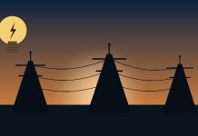 Guvernul prelungește măsurile de siguranță pe piața energiei electrice până pe 30 octombrie 2026 Ilustrație generică: stâlpi de înaltă tensiune și bec cu simbol de energie electrică, pe fundal de apus